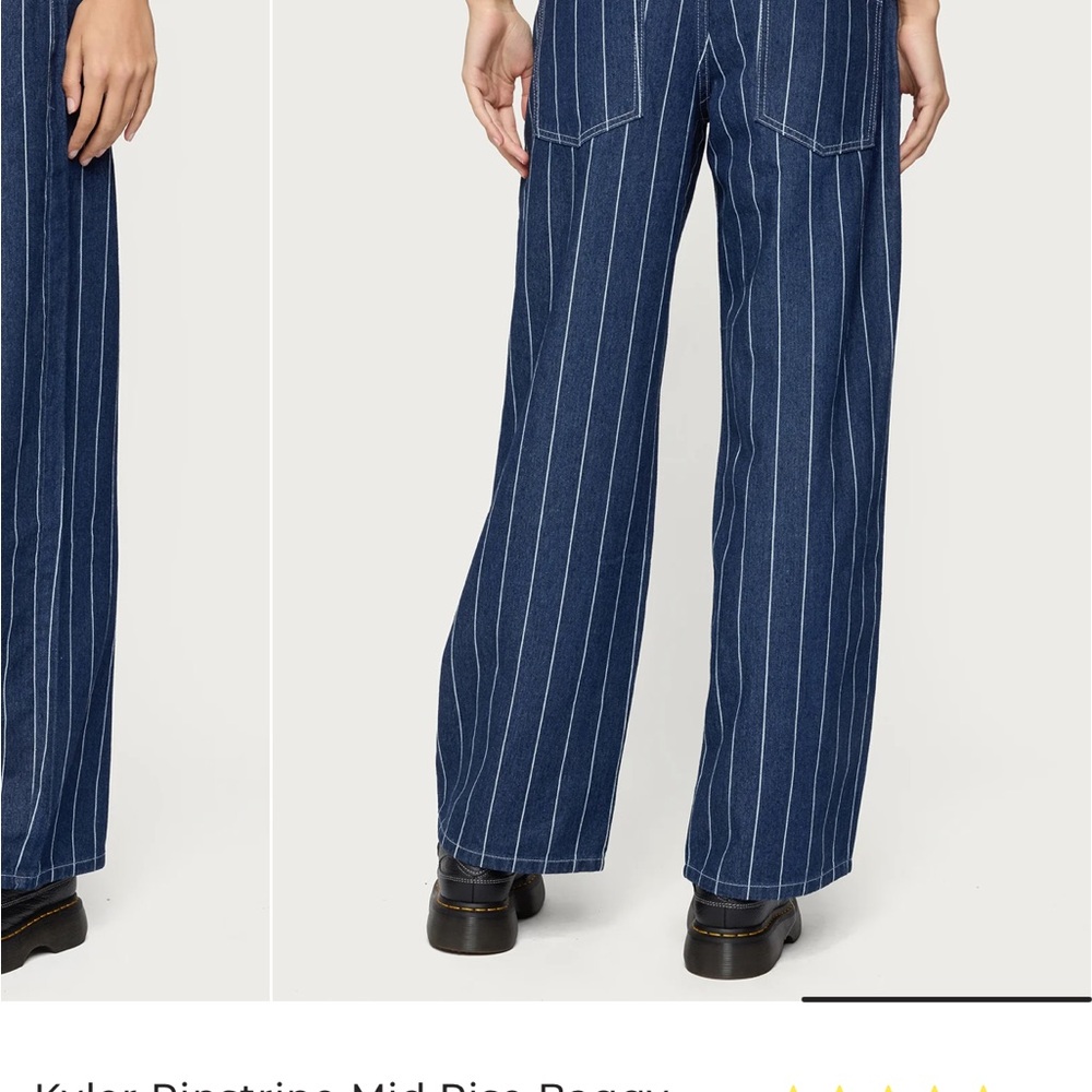 Pinstripe Wide Leg Denim Jeans Edikted Small NWT - Picture 3 of 9